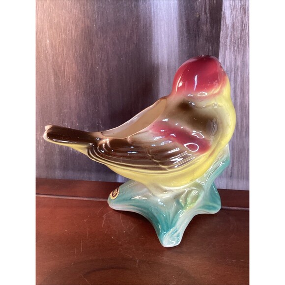 ROYAL COPLEY Bird Planter WREN/SPARROW Sitting On Branch Original Sticker Nice! - Picture 4 of 12